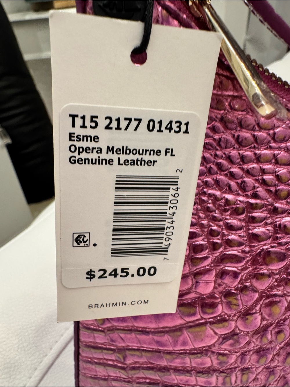 NWT BRAHMIN  Metallic Croc-Embossed Shoulder Bag in Magenta - Picture 5 of 5